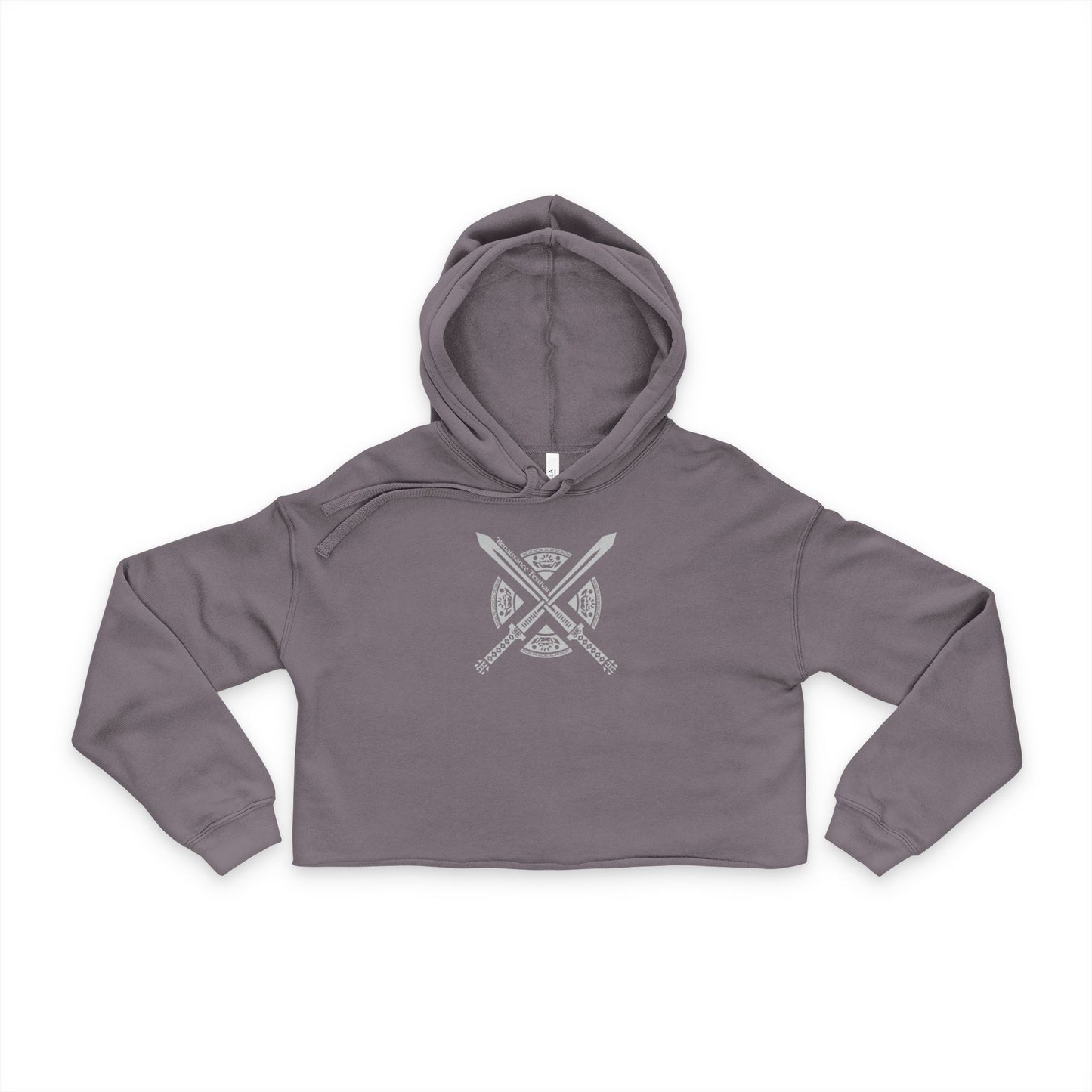 Women's Cropped Hoodie with Crossed Swords Design.