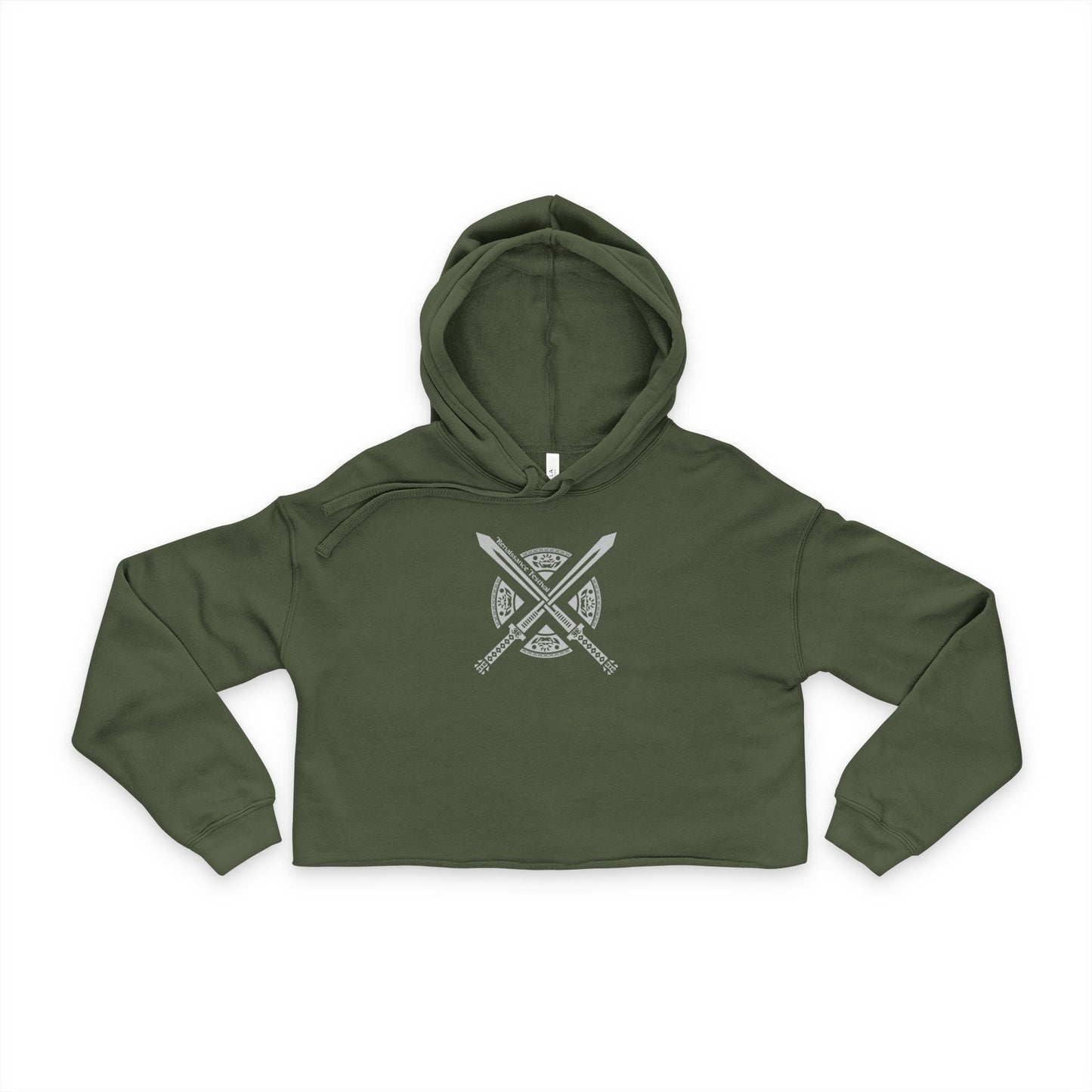 Women's Cropped Hoodie with Crossed Swords Design.