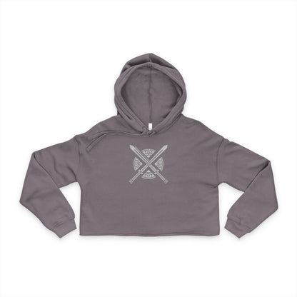 Women's Cropped Hoodie with Crossed Swords Design.